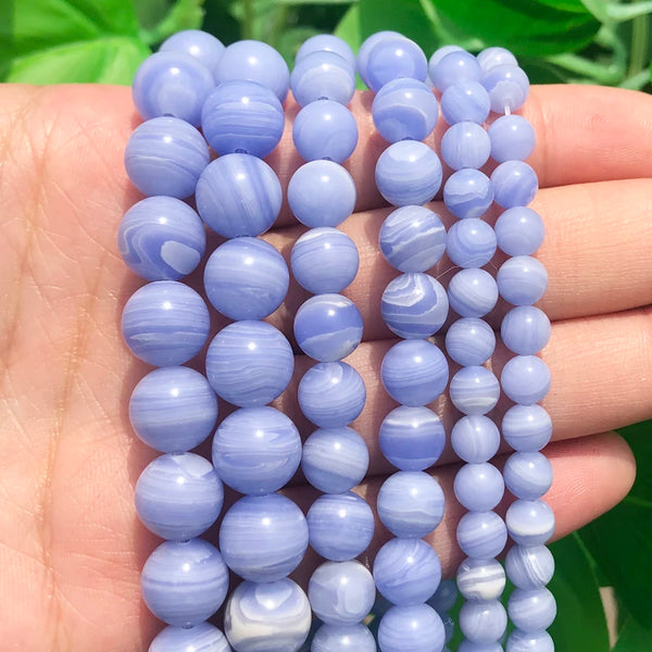 Natural Stone Beads Blue Lace Agates Beads Round Loose Beads