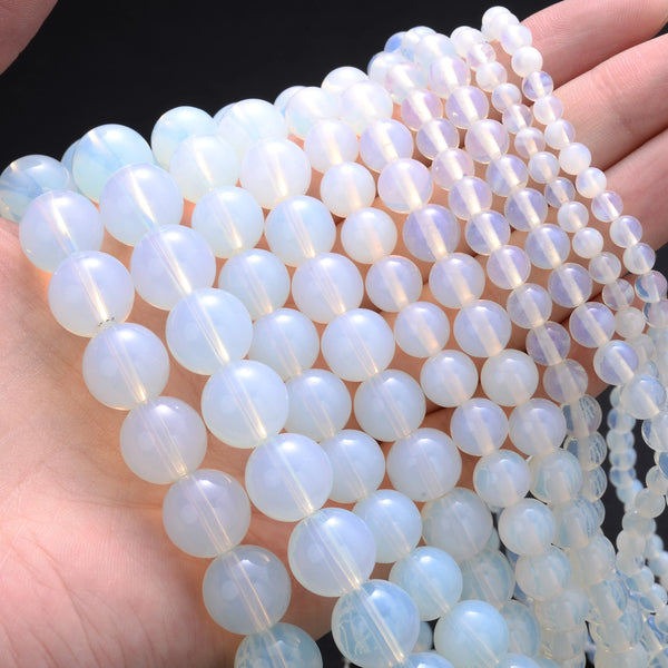 Natural Stone Beads White Opal Round Loose Spacer Beads