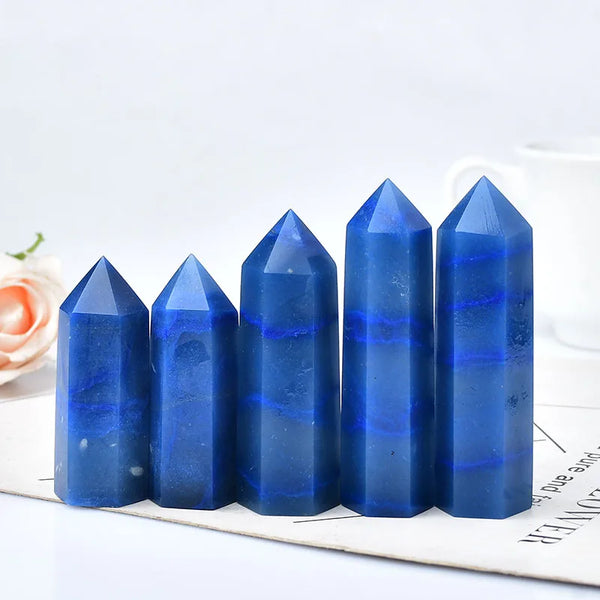 Natural Stone Crystal Point Blue Aventurine Healing Obelisk Quartz Wand Tower Ornament for Home Decor Energy Stone Pyramid