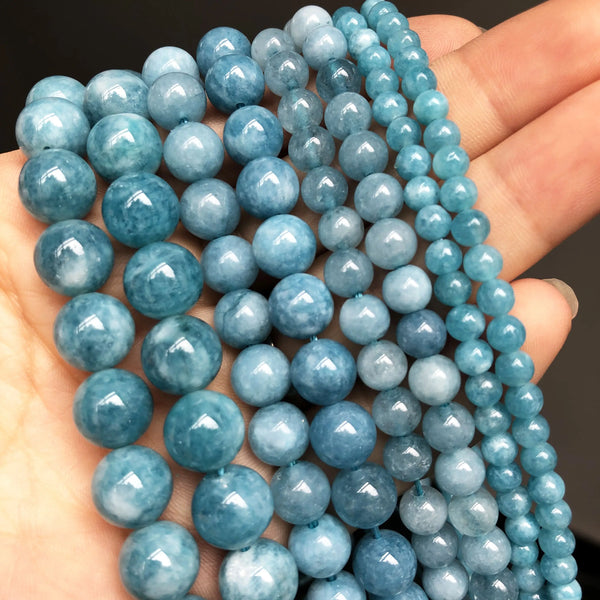 8mm Natural Stone Dark Blue Chalcedony Jades Beads Round Loose Spacer Beads