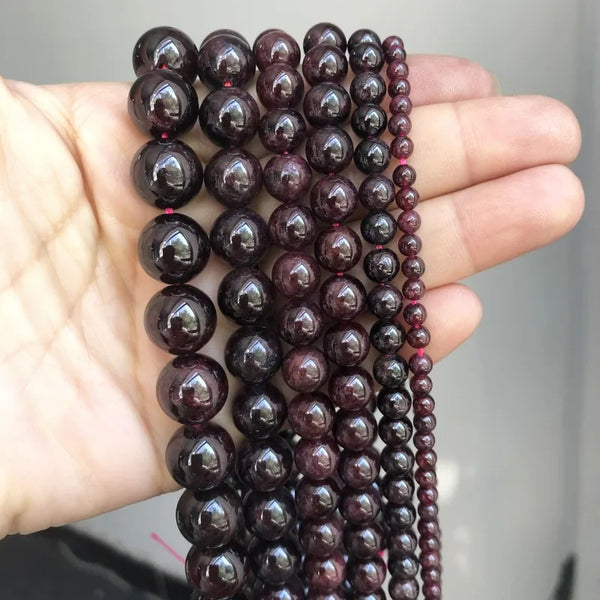 Natural Stone Dark Red Garnet Round Loose Spacer Beads