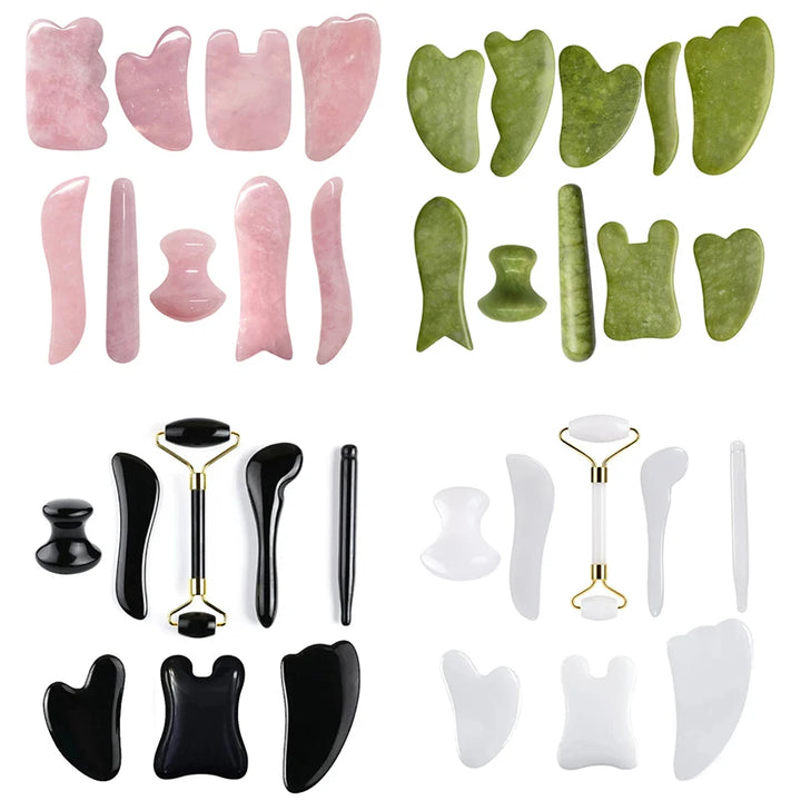 Wholesale Natural Stone Guasha Board Set Rose Quartz Obsidian Stone