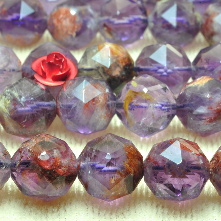 Wholesale Natural Super Seven 7 Crystal Diamond Faceted Round Loose Beads