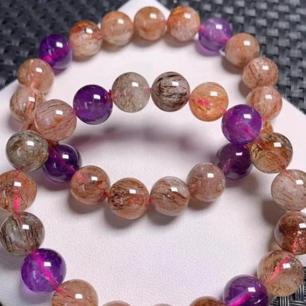 10mm Natural Super Seven 7 Rutilated Red Quartz Bracelet Beads