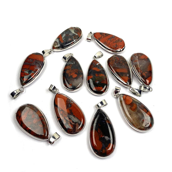 New 1PC Natural Stone Water Drop African Bloodstone Pendant Necklace Charms Pendant for Jewelry Making DIY Necklace Size 18x35mm