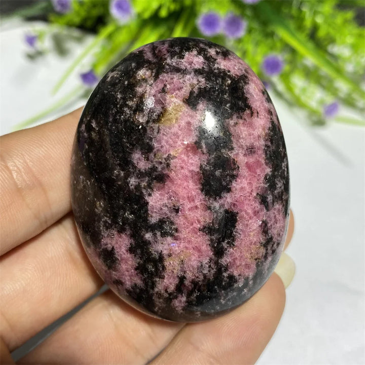 Pink Black Rhodonite Crystal Quartz Tumbled Energy Stone Palm Spiritual