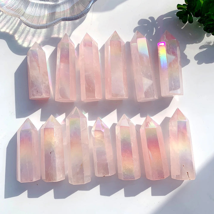 Aura Rose Quartz Natural Stones Crystal Point Wand Wholesale