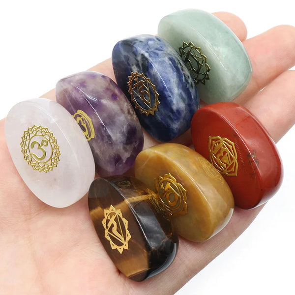 Set of 7 Pieces Natural Stones  Pendulum Reiki Healing Stones