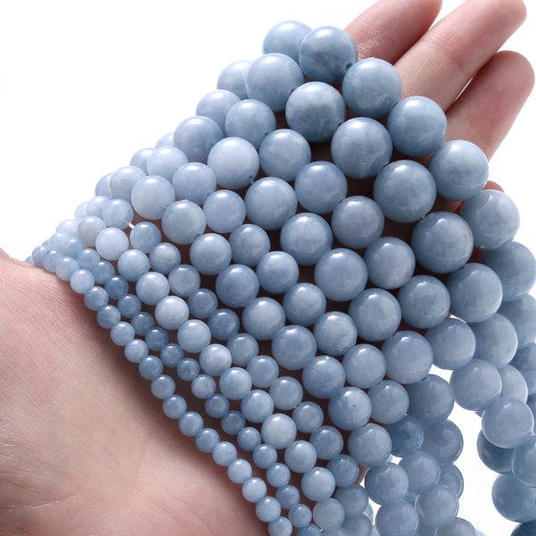 4-12mm Blue Chalcedony Stone Beads Jades Loose Spacer Beads