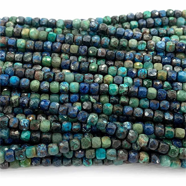 Blue Green Azurite Faceted Irregular Cube Small Beads