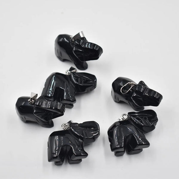 Wholesale Carved Natural Black Obsidian Elephant Charms Pendants