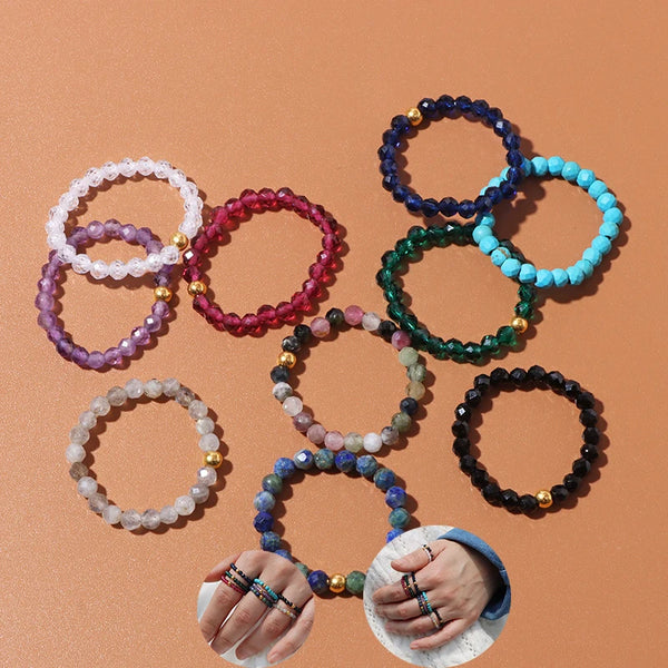 Wholesale Natural 3mm Faceted Beads Rings Energy Stone Crystals Bead Bracelet  Wome Men Handmade Ring Wedding Festival Jewelry