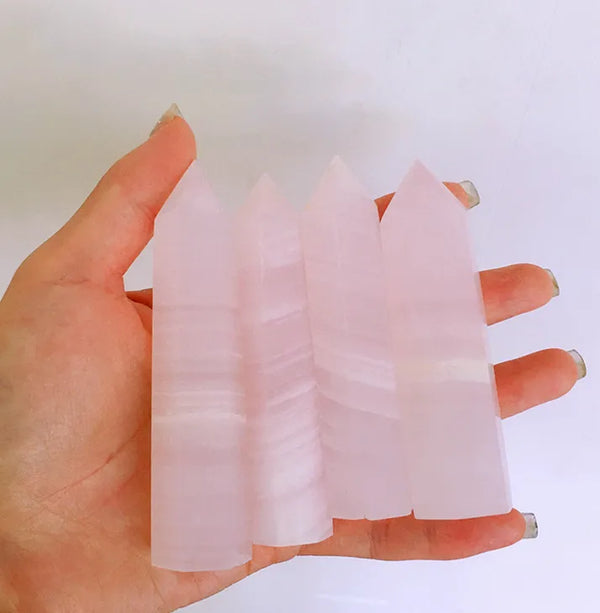 Wholesale Natural Pink Calcite Tower Healing Stones Crystal Wand Points