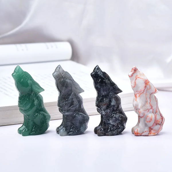 Wolf Statue Healing Crystal Home Decor Quartz Stone Carved Animal Figurine