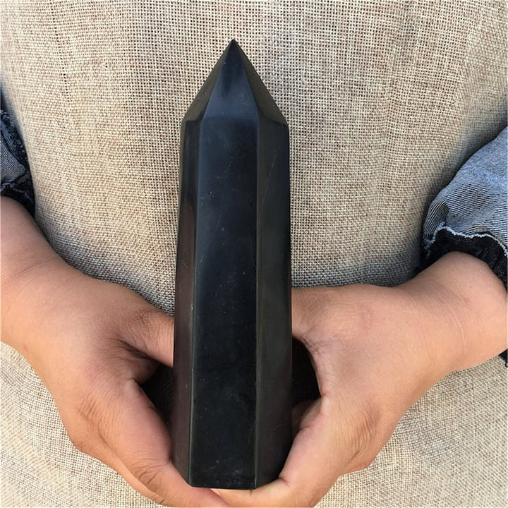 Natural Black Tourmaline Obelisk Quartz Wand Piont