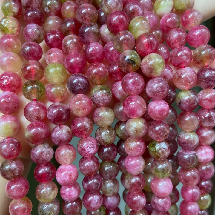 Watermelon Tourmaline Coloured Stone Smooth Round Beads