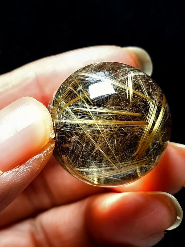 Tibetan High Altitude Clear Gold Rutilated Crystal Quartz Ball Sphere Orb Gem 0.98 inch Healing Reiki Energy Spiritual#20230416