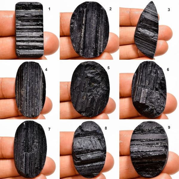 Natural Black Tourmaline Crystal Stone Raw Oval