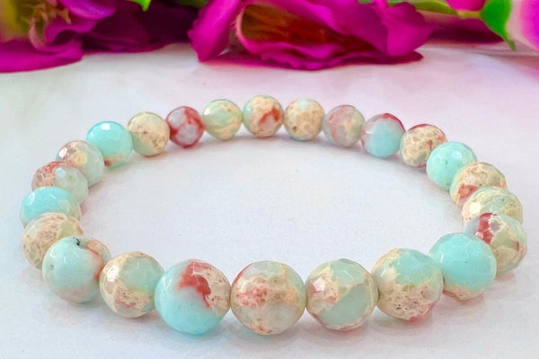 8MM Caribbean Calcite Stone Bracelet Cutting Stretch Bracelet