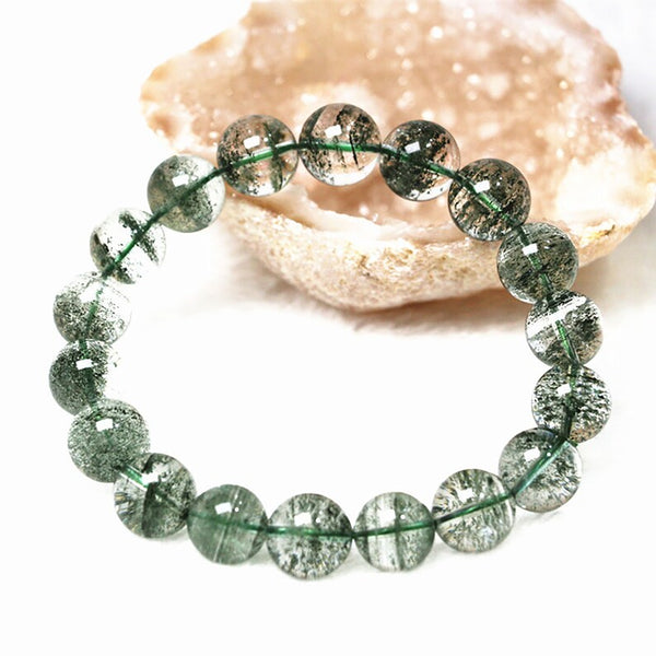  Natural Premium Green Phantom Ghost Garden Quartz Bead Bracelet 