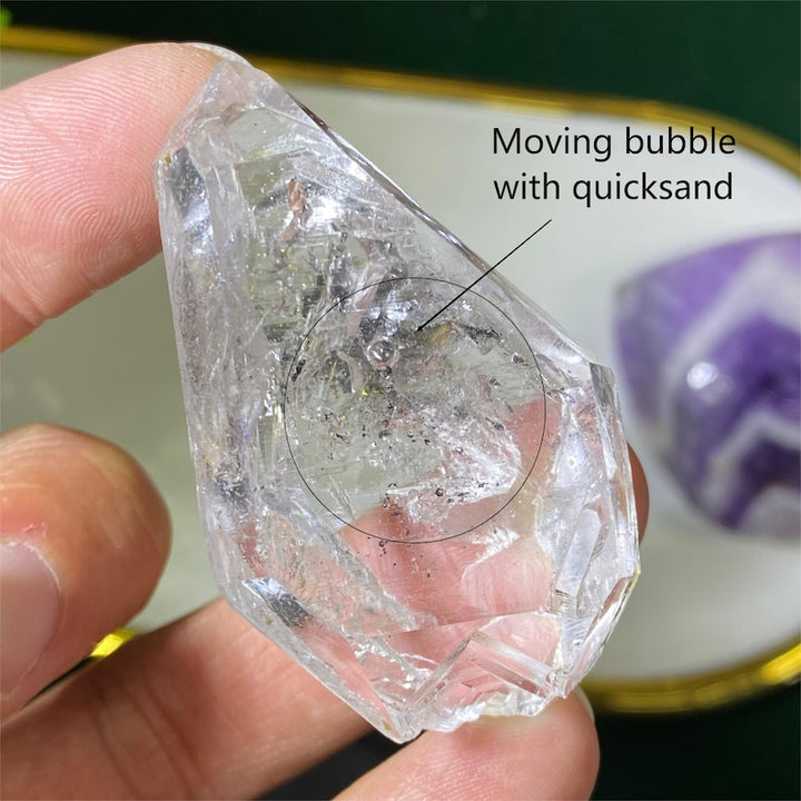 Natural Enhydro Quartz Point Moving Bubble With Quick Sand Raw Enhydro