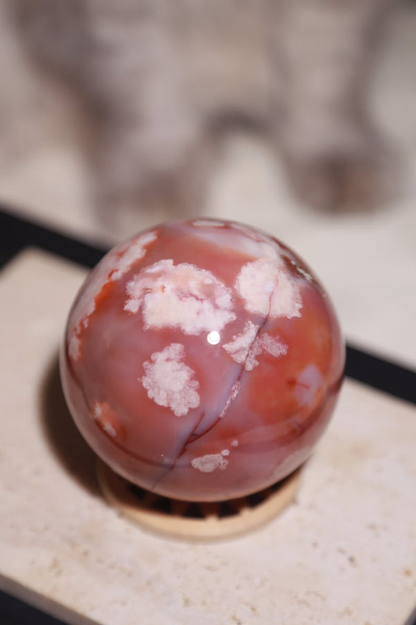 Pink Carnelian Flower Agate Sphere red cherry blossom agate