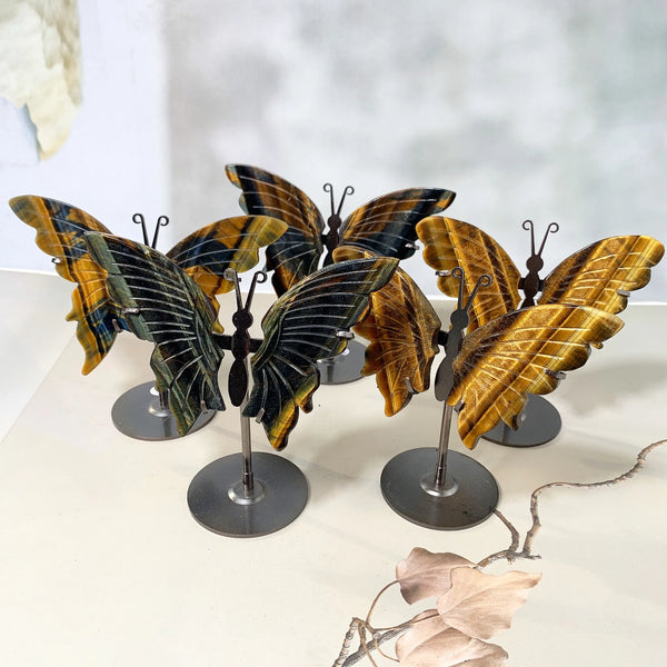 wholesale Tiger eye butterfly wings crystal butterfly wings with free stand Healing wings onrament home decoration