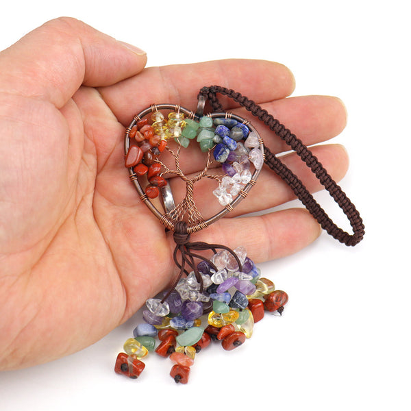 Rainbow Crystal Chip Tree of Life Tassel Pendant