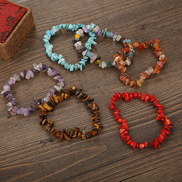 Natural Crystal Chips Bracelet Handmade Stone Beaded Bangle