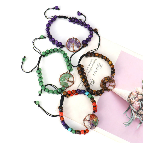 Handmade Woven Natural Agate Bead Tree of Life Bracelet